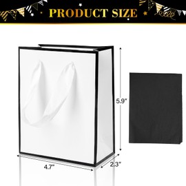 ysmile Small Gift Bag Bulk with Tissue Paper, Metallic Mini Paper Bag with Handle 6" - White