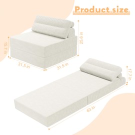 MeMoreCool Convertible Sofa Bed Folding Bed Chair, Boneless Sleeper Chair with Pillow, Fold Out Couch Lazy Floor Futon Lounger for Guest Small Space, Portable Foldable Mattress Couch Single, Beige