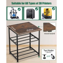 AHOWPD 3D Printer Stand with Filaments Storage - 3D Printer Table Filament Storage Rack Heavy Duty 3D Cart Desk with Wheels for Workshop Studio Office (Brown)