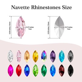 Horse Eye Crystal Rhinestones Pink Navette Point Back Gems Faceted Glass Rhinestones for Crafts, Jewelry Making 7x15MM 50Pcs