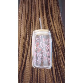 Crofton Cute  18oz  Glass Cups with Bamboo Lid, various varieties, you choose!