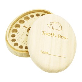 Baby Tooth Case [Made of High Quality Paulownia Natural Wood] (Hedgehog)