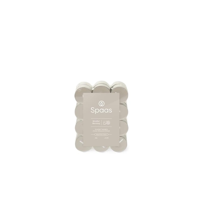 Spaas Scented Tealights flatpack x24 4.5h, Mindful Morning, Warm Grey
