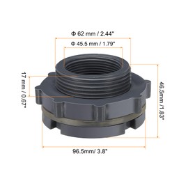 PATIKIL Polypropylene Bulkhead Fitting 1-1/2", Bulkhead Water Tank Connector with Silicone Seal Gasket Garden Hose Fitting for Rain Bucket, Sinks, Aquariums, Black