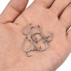 Jinlaili Fishing Hooks, 300 Pieces Carbon Steel Fishing Hooks in 10 Sizes, Fishing Hooks with Barbs, Fishing Hooks with Eyelet, Fishing Accessories with Plastic Box, 3#-12#