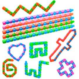 GOLDGE 10PCS 24 Links Wacky Track Toys Snap and Click Fidget Toys Puzzle Finger Toy Anxiety Stress Relief Multicolor Snake Chain Puzzles Party Favors Party Bags Fillers and Educational Toys