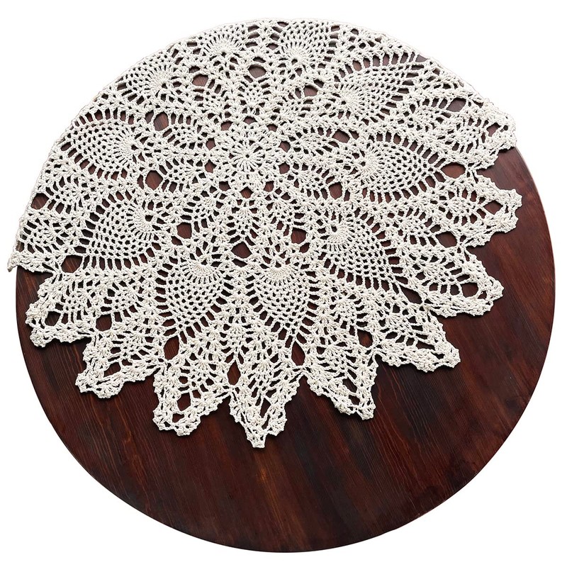 gracebuy 60cm Beige Round HANDMADE Floral Crochet Lace Tablecloths Doilies