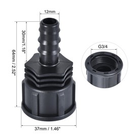 sourcing map ABS Hose Barb Fitting Coupler, 12mm Barb x G3/4 Female Thread Pipe Adapter, Black