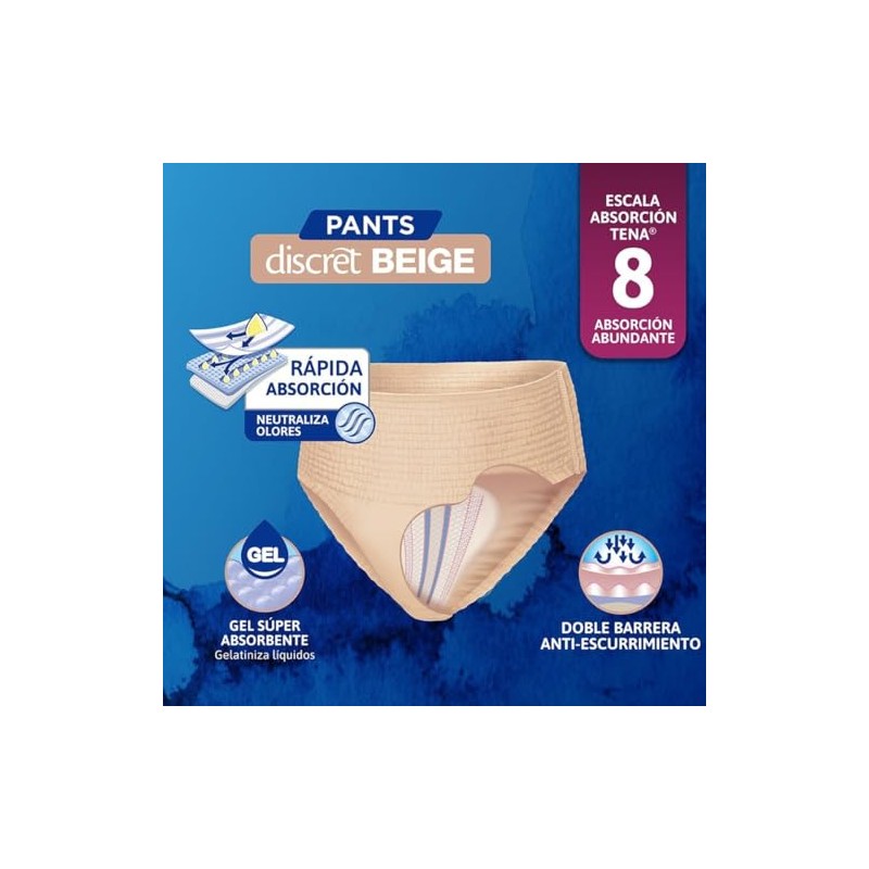 TENA Pants Discret BeigeTalla M, Ropa interior desechable, 13 piezas