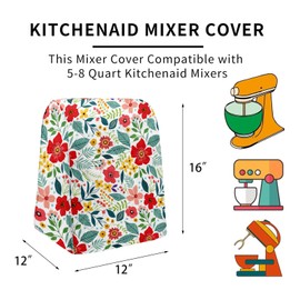 Kitchen Aid - Funda mezcladora de cocina, compatible con 6 a 8 cuartos de galón, mezclador de soporte Hamilton, cubierta para mezclador de ayuda de cocina, tapas mezcladoras de cocina. Mezclador de ayuda de cocina, Assecories. Floral
