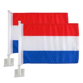 2 Pack Car Flags,Car Flag Netherlands Flag Outdoor with Dutch Flag and Car Flag Pole, Car Logo Window Clip Can be Clipped to Most Windows 14 inch Flag Pole and 16 x 10 inch Double Sided Flag.