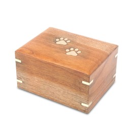 ZIYA Wooden Meduim Cremation Pet Urn for Dog and Cat Ashes Box | Handmade Wood Memorial Pet Urn | Brass Paws Inlaid | Pet Memorial | Funeral Urns Box for Pet Ashes | up to 95 Pounds