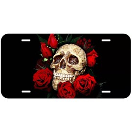 Skull With Rose Aluminum Novelty Car License Plate
