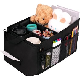 HEYSKAY Car Seat Organizer-Passenger Seat Organizer, Collapsible Small Car Seat Organizer for Console Front/Back, Car Seat Caddy Organizer with 4pc Drink Holders Automotive Backseat Organizer for Kids