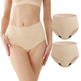 REELINDRY Womens Incontinence Underwear Washable, 2 oz Absorbency Leakproof Panties for Female Urinary Leakage 2 Pack (Beige, M)