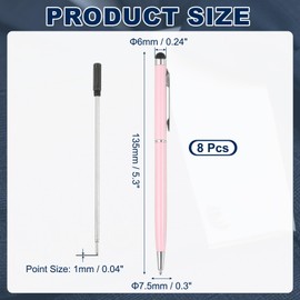 PATIKIL Ballpoint Pen with Stylus Tip, 8Pcs 2 in 1 Slim Metal Black Ink 1.0mm Medium Point Stylus Pen for Touch Screens Office Desk, Pink