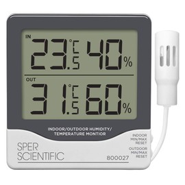 Sper Scientific Indoor/Outdoor Humidity and Temperature Monitor 800027 - Large LCD Display with Outdoor Sensor, Max/Min Memory for Home, Office, Greenhouse & Weather Station