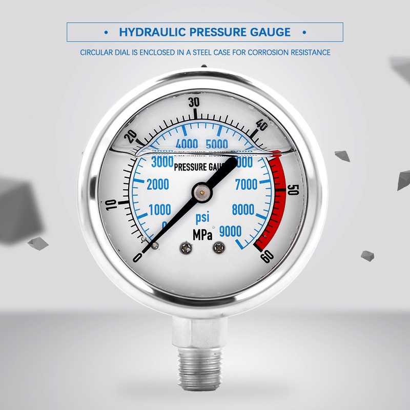 Hydraulic Pressure Gauge 60MPA/9000PSI Base Entry NPT1/4