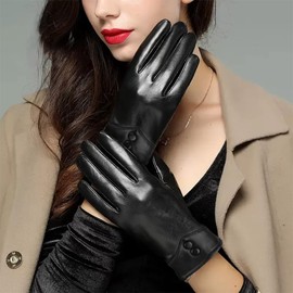 Casenly Women's Winter Leather Gloves, Winter Gloves, Women's Touch Screen, Lined with Warm Villi, Windproof and Waterproof, Warm Genuine Leather Gloves