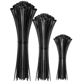 100pc Black Plastic Cable Ties, 3 Different Sized Tie Wraps, Durable Strong Plastic Material Ensuring Longevity, Self Locking Zip Ties Ideal for Home, Office, Garden and DIY (Black)