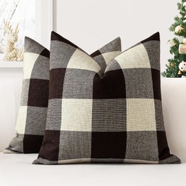 JOTOM Set of 2 Classic Plaids Cushion Covers 40x40 cm Farmhouse Buffalo Check Soft solid Decorative Throw Pillow Covers Home Decor Outdoor Cushion Case for Sofa Bedroom (Brown)