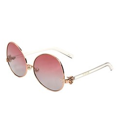 Round Oversized Butterfly Sunglasses w/Pearl Nose Pads & 3D Clown Hand/Glove Hinge (Transparent & Gold Frame, Pink Gradient)