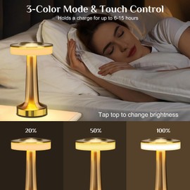 pearlstar Portable LED Table Lamp with Touch Sensor,3-Levels Brightness,USB Type-C Charging,Night Light for Children's Room,Nightstand Lamp,Desk Lamp(Gold02)