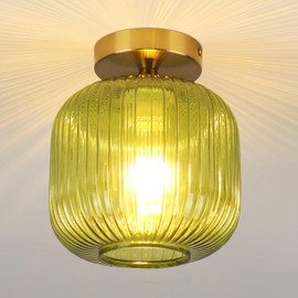 Rnzziw Semi Flush Mount Ceiling Light Fixture, Gold Hallway Lights Fixture E26, Vintage Ceiling Lamp,Farmhouse Light for Bathroom Entryway Laundry Room, Bulbs not Included, (Green)