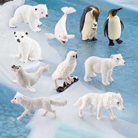 F Fityle Lifelike Arctic Animal Wildlife Animal Statues PVC Polar Animals Arctic Animal Models for Shelf Decor Cognitive Toy Children, 10 Pieces