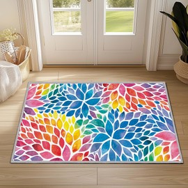 Abstract Rainbow Small Area Rug 2x3 Entryway Rug Colorful Dahlia Multicolor Floral Throw Rugs, Non-Slip Machine Washable Indoor Door Mat Entrance Carpet for Kitchen Bathroom Laundry Bedroom 2'x3'