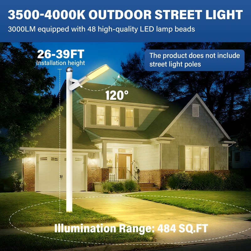 PICAA 30W LED Außenstrahler, Kommerzielle LED-Straßenleuchte 3000 Lumen, Wasserdichter Sicherheitsfluter