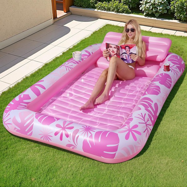 Inflatable Backyard Tanning Pool Lounger Float with Built-in Drainage, 72"×48"