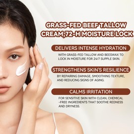 Beef Tallow for Skin - Organic Grass-Fed Whipped Beef Tallow and Honey Balm with Wild Honey & Beeswax, Beef Tallow for Face & Body Moisturizer, Natural Lotion for Sensitive and Dry Skin 4.2 oz