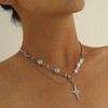 YienDoo North Star Pearl Necklace Choker Asymmetric Pearl Necklace Silver