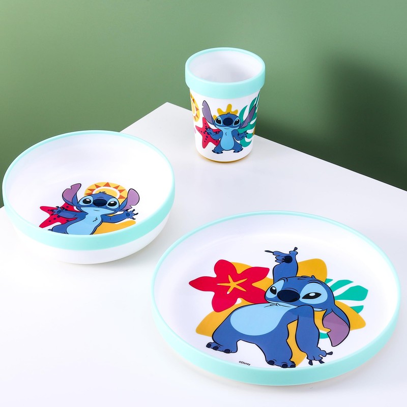 Stitch 3pcs Reusable Bicolor Premium Kids Dinner Tableware Set Plate,
