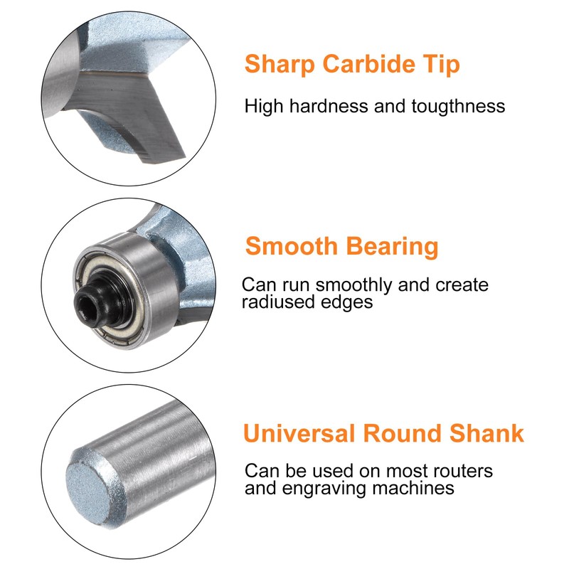 HARFINGTON Roundover Router Bit 1/4 Shank 7/16" Radius Tungsten Steel