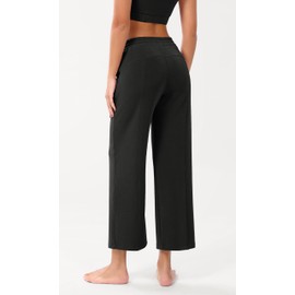 ODODOS Women's Modal Soft Wide Leg Cropped Pants with Pockets Adjustable Shockcord High Waist Casual Lounge Pants-25 Inseam, Black, Large