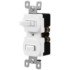 Enerlites Duplex Double Toggle Light Switch, Single Pole, Side Wiring, Copper Wire Only, Grounding Screw, Residential Grade, 15A 120V, UL Listed, 82150-W, White