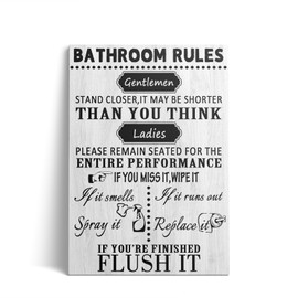 Jumong Bathroom Decor Wall Art, Bathroom Rules Wall Art, Toilet Rules Wall Decoration, Bathroom Canvas Signs for New House Bathroom Artwork Home Decor Wooden Framed Ready to Hang (12x18 Inches)