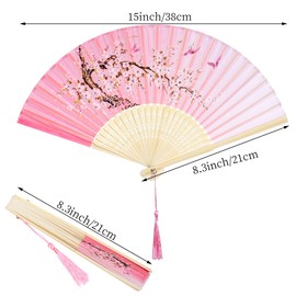 Bantoye 2 Pieces Handheld Fans Silk Folding with Frames for Dancing Cosplay Wedding Party Props Decoration, Purple Pink, Rabbit