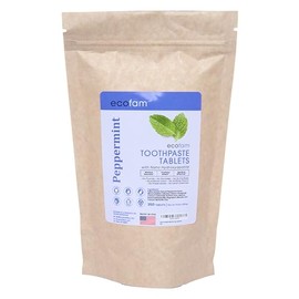 Ecofam Toothpaste Tablets - Peppermint | Chewable Toothpaste Tablets for Fresh Breath | Fluoride Free | Nano Hydroxyapatite Toothpaste | 350-Count Refill Bag