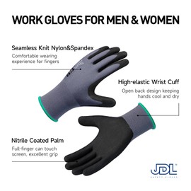 JDL Safety Work Gloves MicroFoam Nitrile Coated 3 Pairs, Seamless Knit Nylon Gloves with Touchscreen Fingers, Non-slip Working Gloves for Women Men, Ideal for Gardening, General Purpose, Grey, X-Large