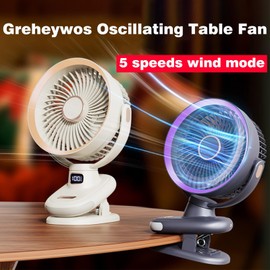 Greheywos Oscillating Table Fan, Small USB Air Circulator Fan with Battery Operated, 6.5'' Super Quiet Desk Fan with 5 Speeds, 8H Timer, Suitable for Home Office Camp Travel (Gray purple)