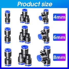 TTYSHIP® Pack of 60 Pneumatic Connectors, Pneumatic Connector 4 mm/6 mm/8 mm, Pneumatic Quick Coupling for Quick Connection of Air Lines (Combined Type Y+T+I)