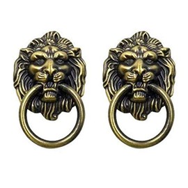 BfyBest 2Pack Cabinet Knobs Pulls Lion Head Ring Pulls Handle for Drawer Dresser Wardrobe Kitchen Cupboard, L 3.5" x W 2.2"