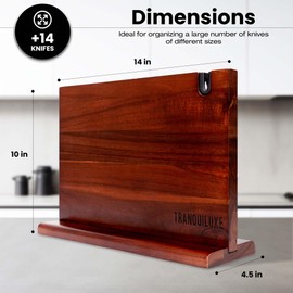 Tranquiluxe - Double Sided Magnetic Knife Holder, 14 x 10 Inches Kitchen Knife Block Acacia Wood Magnetic Knife Holder Stand with Knife Sharpener Knife Block without Knives