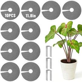 UCandy Pack Plant Pot Grids, 11.8" Trim-to-Fit Plant Pot Soil Covers Protectors from Animals,Plant Pot Soil Guard for Indoor Outdoor Plant Protection with Metal Stakes (10, Black)