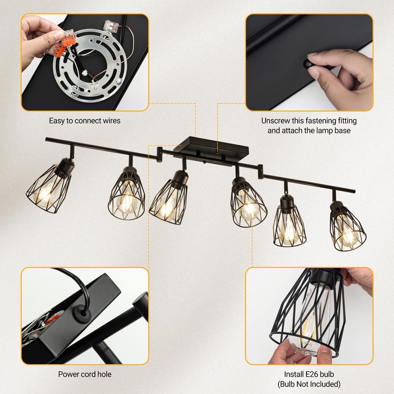 TuyuBEE 6-Light Plug in Track Lighting with Power Cord, Plug