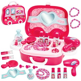Delex Pretend Play Makeup Set Role Play Jewellery Kit for Girls Toy Set 2 in 1 Princess Bag Gift for Girls Pink