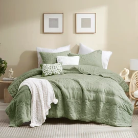 B2EVER Boho Sage Green Quilt California Cal King Size Bedding Sets with Pillow Sham, Oversized Lightweight Soft Bedspread Coverlet, Quilted Blanket Bed Cover for All Season, 3 Pieces, 118x106 inches
